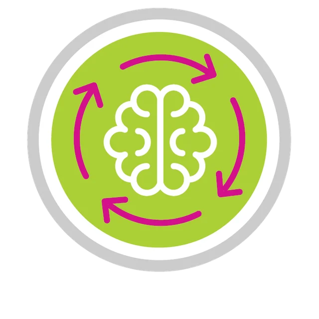 A brain thinking through a process icon