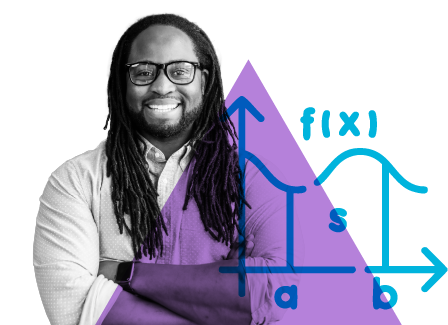 Educator with mathematical graphics