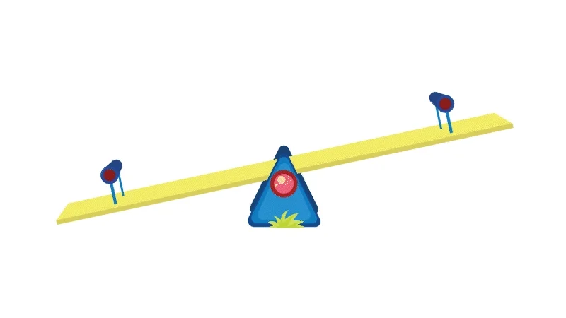 Animated graphic of a seesaw rocking up and down around its central pivot.