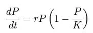 A logistic function, where P represents population size and
 t represents time.