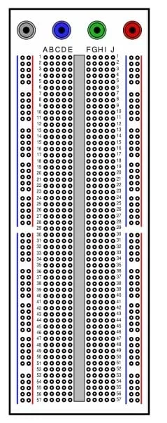 A tall white rectangle covered with numbered rows of holes.