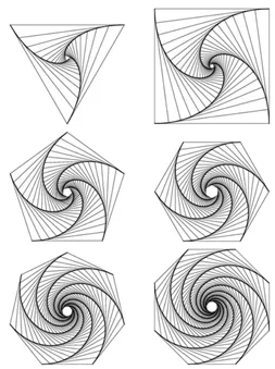 A drawing shows the induced shape of logarithmic spirals.