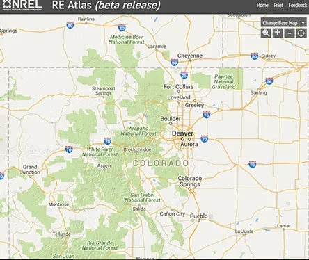 Image of upper right area of Renewable Energy Living Lab map with icons for zooming and panning.
