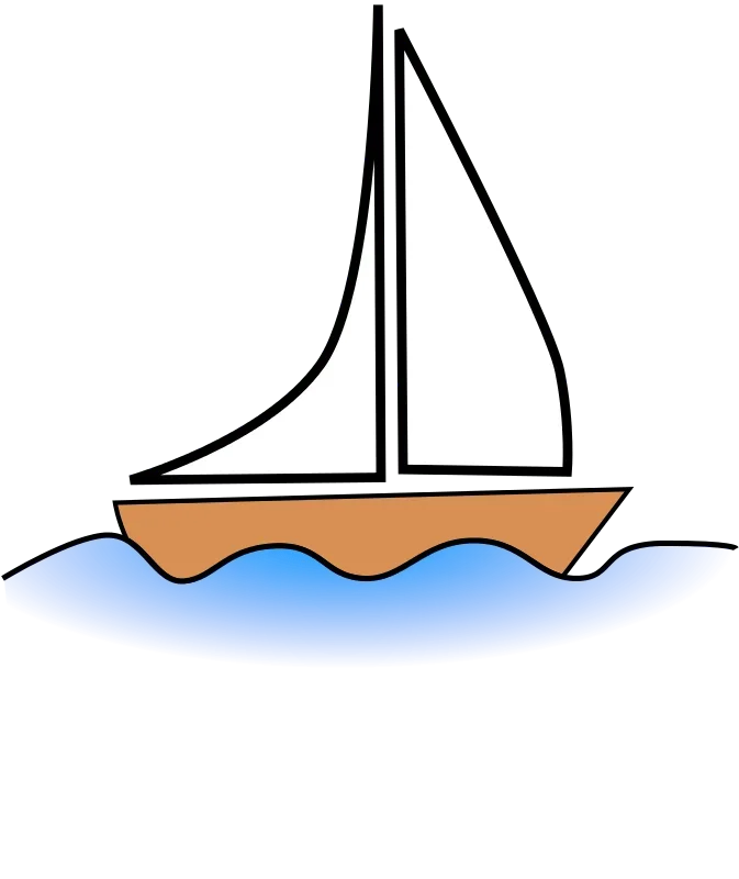 A simple drawing of a sailboat.