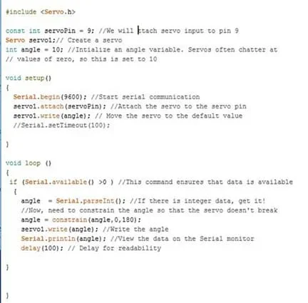 A screen capture shows the code with servo.