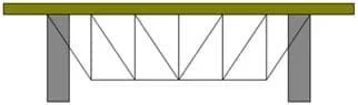 A line drawing shows a pattern of triangles under a beam bridge that slope towards the outside edges of the bridge.
