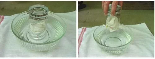 Photographs showing a dry tissue inside an inverted glass that was once submersed upside down in a bowl of water.