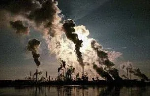 Photo shows smokestack emissions.