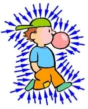 A cartoon shows a walking boy with arrows pointing at him from all directions to represent air pressure pushing on him.