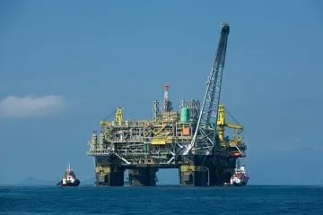 The P-51, a Brazilian oil platform, out in the ocean drilling for oil.