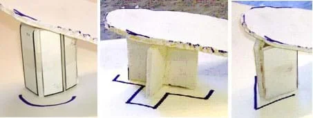 Three photos show foam core cut, bent and glued into three types of heel shapes.