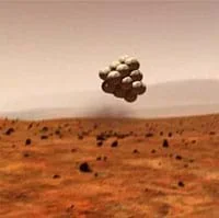 With the airbags inflated, the lander bounces off of the Mars surface.
