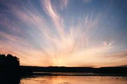 Photo shows a sunset sky with thin, wispy clouds.