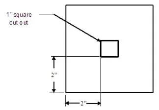Drawing shows a 5-inch square with a one-inch square cut out of its exacter center.
