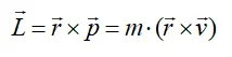 Equation of angular momentum: vector angular momentum, L, = the cross product of vector r and vector linear momentum, p, which = m times the cross product of vectors r and v.