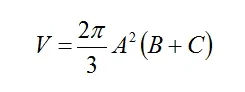 The equation for volume of egg: V = 2*pi/3 * A^2(B + C)