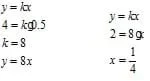 Sample work: y = kx to x = 1/4