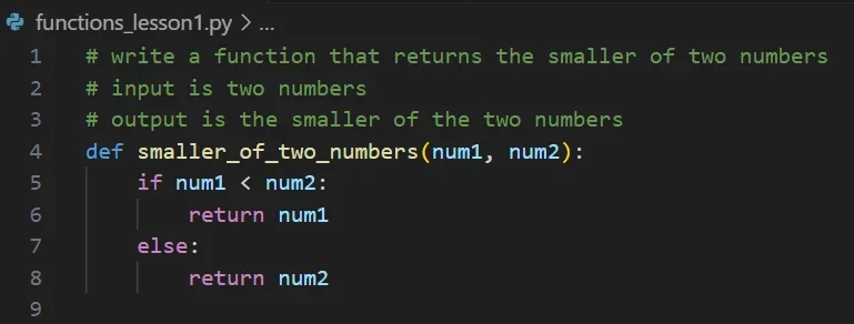 A screenshot of a function created in Visual Studio Code.