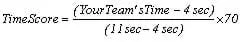 An example of the equation for calculating the time portion of the score using the total times of 4, 8 and 11 seconds.