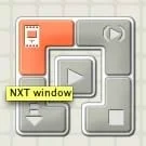 A screen capture image of a NXT menu button. It looks like four corner pieces composing a square with a right-pointing triangle arrow in a box in the middle of the square.