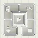 A screen capture image shows a five-segment square icon that looks like a raised button with a lower-left corner down arrow and an inner square with a right-pointing triangle.