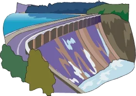Drawing of a dam used to retain water for supply and/or power purposes.