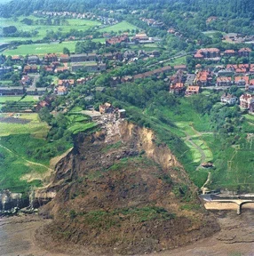 Panoramic view of a Holbeck Hall landslide in England in 1993.