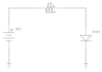 A diagram showing an LED connected to a power source through a resistor.