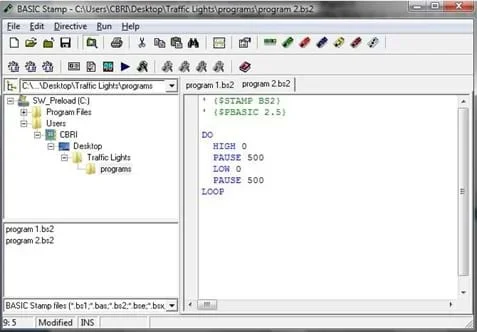 A screenshot showing the program used to flash an LED for 0.5 seconds repeatedly.
