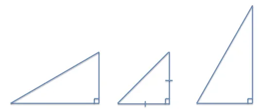 A diagram of three right triangles with sides of different lengths.