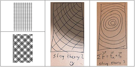 Four sample designs: two of a vertical and patterned structure and two design sketches.