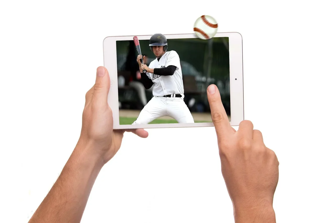 A screen with a baseball player
