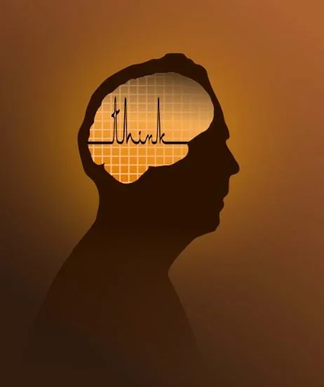 An outline of a man with the brain region highlighted—there is an overlay of a wave with several spikes on the brain region.