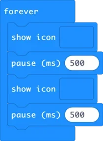 A figure showing code for MakeCode for the micro:bit beating heart activity.