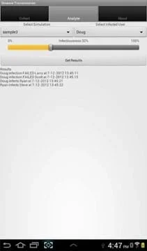 A screen capture image shows the pattern of disease transmission generated using a mobile Android app.