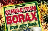 Photo shows a box labeled "20 Mule Team Borax, natural laundry booster."