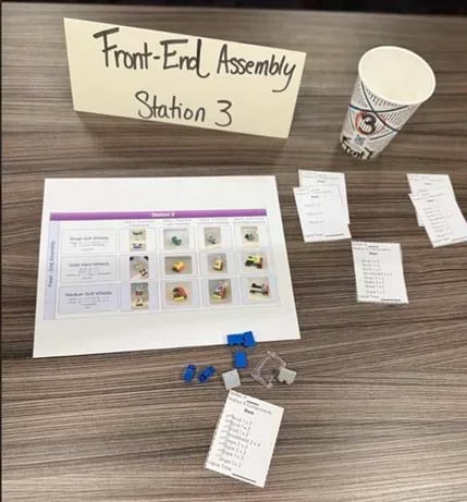 A photo of building station 3, with required components laid out.