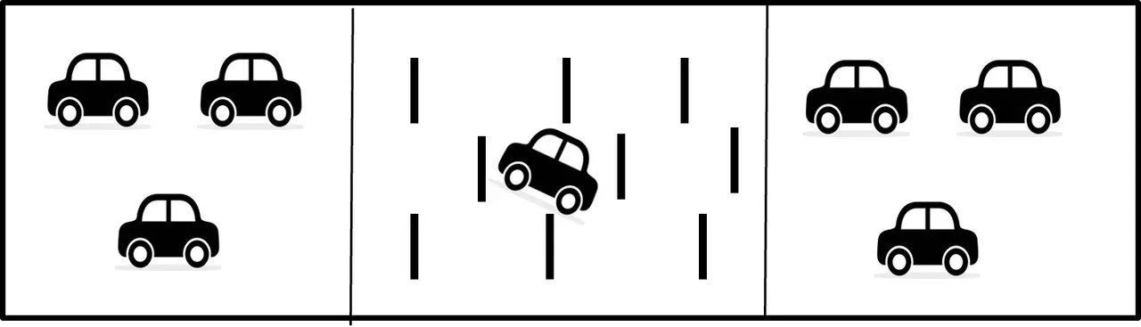 An illustration of cars on a road with speed bumps, making an analogy to how memristors change their material structure to regulate signal flow.