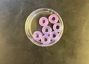 A photo of UV beads under 40 seconds of UV light exposure.