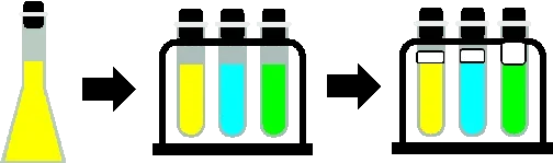 A drawing shows a stock solution made into three different dilutions and placed in three test tubes. After shaking the three test tubes, each has a different amount of bubbles/foam above the liquid in its test tube.