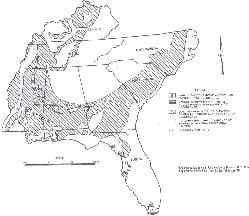 Map showing Kentucky to Florida with areas marked as extremely limited, low, medium and high for the occurrence of expansive materials. Map includes a scale and legend.