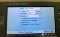 A third photo of a Vernier probe interface showing that the length of time the probe collects data can be increased to at least 15 seconds.